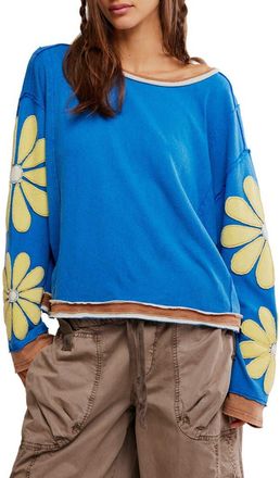 Free People Youre a Star Cotton Knit Top in Navy Combo at Nordstrom, Size X-Large Regular