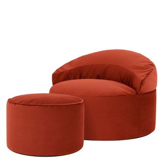 Icon Brand Puf sill&oacute;n decorativo con reposapi&eacute;s redondo de terciopelo terracota