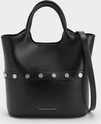 Charles & Keith Bobbie Studded Convertible Two-Way Bucket Bag