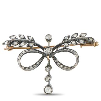 Luxury Bazaar Antique 14K Rose Gold and Silver-Topped 1.0ct Diamond Bow Brooch MF03-091426