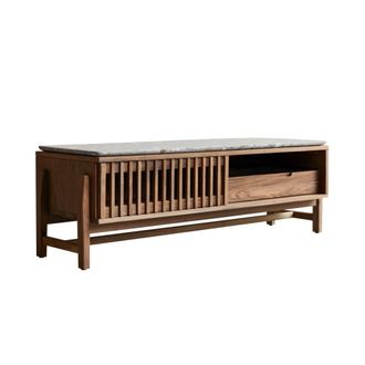 Tikamoon Mueble para tv de nogal macizo y terrazo pr&eacute;mium de 140 cm