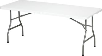 OUTSUNNY Folding Garden Table - Patio Table with Metal Frame - White | TJ Hughes