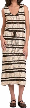 Elan Striped Crochet Knit Midi Dress In Natural Black
