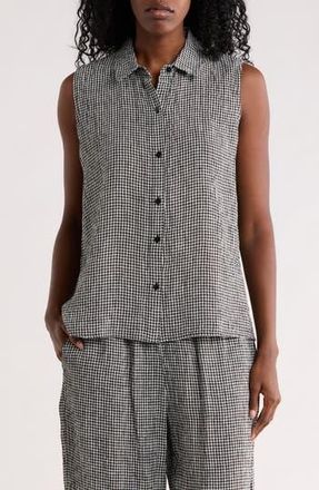 Eileen Fisher Classic Collar Sleeveless Organic Cotton Button-Up Shirt in Black/White at Nordstrom Rack, Size Xx-Small