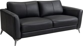 Vente-Unique Sof&aacute; de 3 plazas de piel negro con ribete gris BATUCO