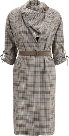 Burberry Wollen jurk met ruitdessin en sjaalkraag - Dames - Casual kleedjes - Grijs - 2XS - Wol - Kleedjes