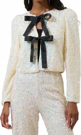 Sugarlips Long Sleeve Sequined Jacket With Bow In White