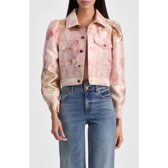 Alice & Olivia Lana Metallic Jacquard Puff Shoulder Jacket in English Rose Toile at Nordstrom, Size X-Small