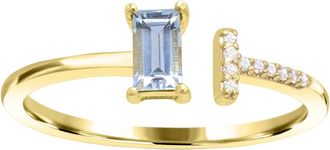 Diamond2Deal 10K Yellow Gold Aquamarine and Diamond Engagement Ring ( 0.30Ct)