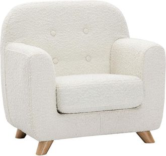 Miliboo Sedia scandinava in tessuto effetto lana boucl&eacute; bianco e legno chiaro norkid