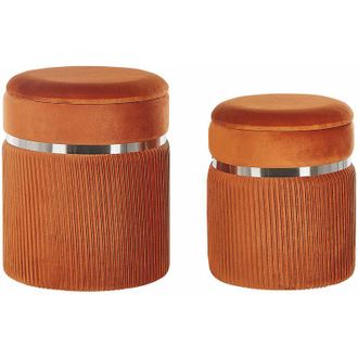 Beliani Set di 2 pouf in velluto arancione Camdenton