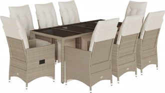 vidaXL Vidaxl Set Da Bistr&ograve; Da Giardino 9 Pz Con Cuscini Beige In Polyrattan
