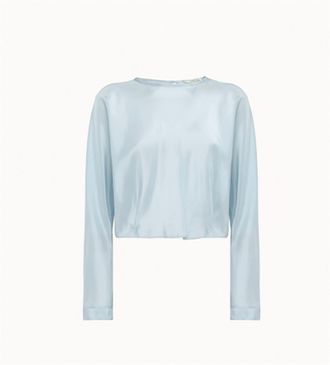 Forte_Forte Womens Habotai Silk Chic Round Neck Shirt In Blue