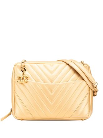 Chanel 2014-2015 CC lamsleren schoudertas met chevron streep - Goud