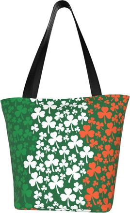 AOOEDM Irish Flag Shamrock Pattern Reusable Tote Bag Women Casual Handbag Shoulder Bags for Shopping Groceries Travel Outdoors