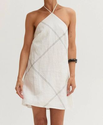 Crescent Lena Contrast Stitch Mini Dress In White