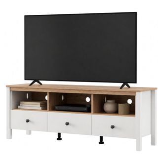 Dmora Mueble Para Tv Tiarno, 3 Cajones, 4 Estantes, Con Patas, 143x40x54h Cm Blanco Mate