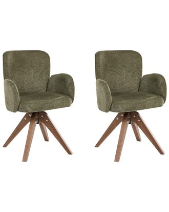 Beliani Set Di 2 Sedie Da Pranzo Con Base Girevole E Braccioli Gambe In Legno Verde Jean