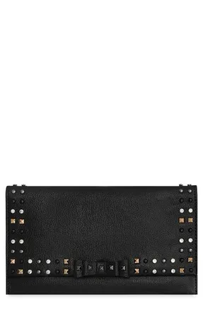 Rebecca Minkoff Bowie Stud Leather Clutch in Washed Black at Nordstrom