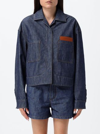 Fendi Giacca corta di jeans stile camicia in cotone con logo impresso