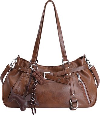 Generic Cymwer Women PU Shoulder Bag Zipper Underarm Purse Large Capacity for Daily (Brown)