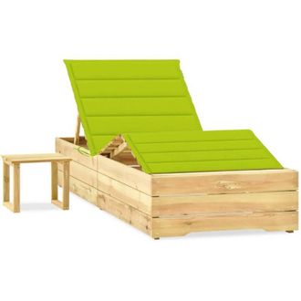 vidaXL Tumbona De Jard&iacute;n Con Mesa Y Coj&iacute;n De Madera De Pino Impregnada Vidaxl