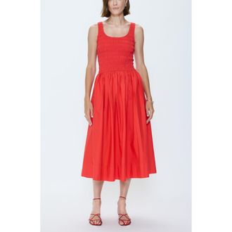 Pistola Denim Alessia Smocked Drop-Waist Stretch Cotton Midi Dress in Maraschino at Nordstrom, Size X-Small