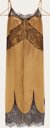 Ferragamo Women Satin and lace slip dress Beige
