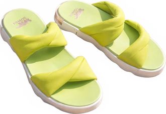 Sorel Womens Vibe Twist Slide In Luminous Lime, Whitened Pink