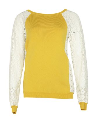 Moschino Goedkope en chique gebreide trui met kanten mouwen in geel rayon