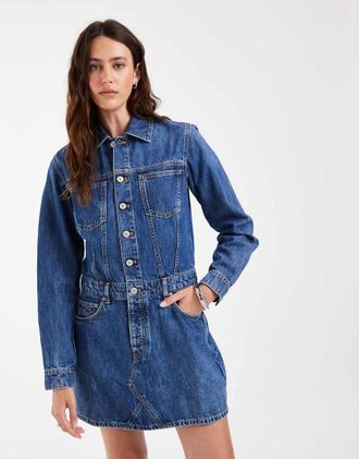 Tommy Jeans vestito denim trucker lavaggio medio-Blu