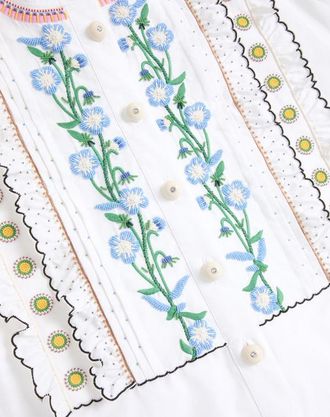 Valentino Camicia In Cotton Popeline Ricamata Donna BIANCO/MULTICOLOR 36