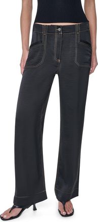 DKNY Contrast Stitch Straight Leg Pants in Black at Nordstrom, Size 14