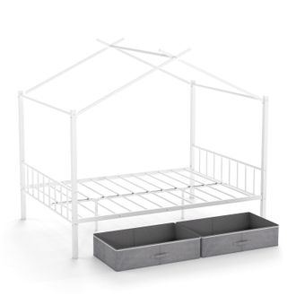 Costway Costway Double Size House Bed Heavy-Duty Metal Platform Bed w/2 Drawers in White