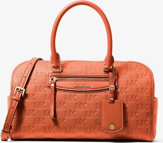 Michael Kors Jet Set Travel Medium Logo Embossed Leather Duffel Crossbody Bag