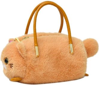 Generic Cartoon Cat Plush Womens Handbag, Large capacity Fluffy Shoulder Bag, Casual Furry Zipper Shoulder Bag Handbag(Yellow)