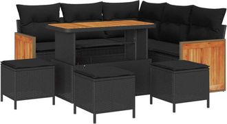 vidaXL Garden Sofa Set with Cushion 9 pcs Black Poly Rattan vidaXL