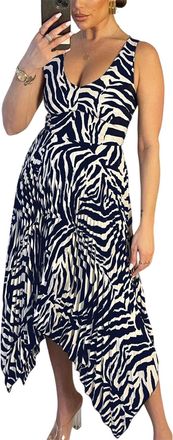 AX PARIS Midi-jurk met plooien en zebraprint voor dames (Marine/Cr&egrave;me)
