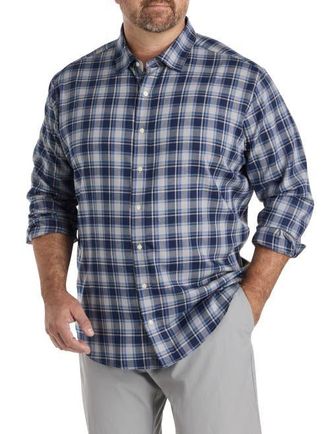 Vineyard Vines Big & Tall Plaid Tech Twill Sport Shirt in Ultimate Grey at Nordstrom, Size Xx-Large