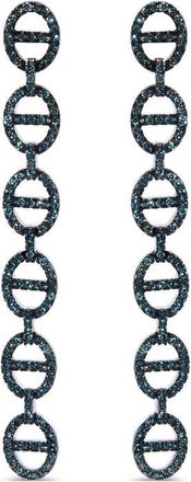 House of Brilliance Sterling Silver 1.0 Cttw Blue Diamond Linked Circle Drop Earrings