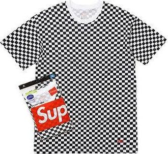 SUPREME Hanes Tagless s (2 Pack) Checkered Tee Black White SUP-SS18-0078
