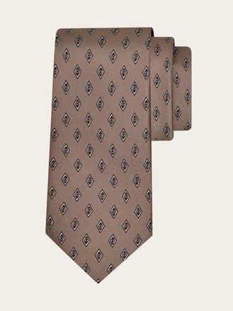 Ferragamo Men Micro Gancini print silk tie Brown