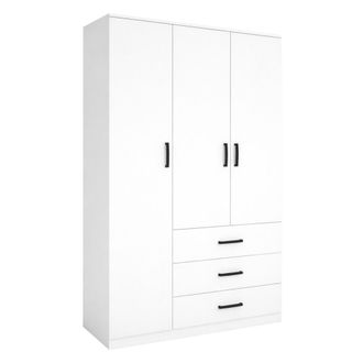 Dmora Armario 3 Puertas Valdengo, Ropero Dormitorio 3 Estantes, 3 Cajones, Colgador, 90x47 Cm Blanco