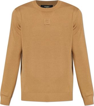 Fendi Round-neck Knitwear, male, Beige, Size: XL Sweater with embossed logo