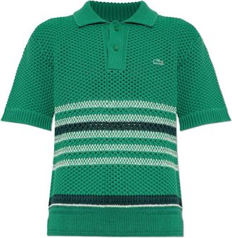 Lacoste Polo Shirts, male, Green, Size: M Runway Lacy Striped Polo Collar Sweater