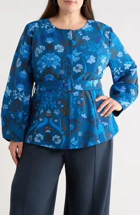 Sugarlips Palmate Floral Lutie Jacket in Teal-Blue at Nordstrom, Size 3 X