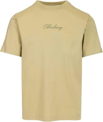 Burberry With Embroidered Burberry Logo T-Shirt Verde-Uomo