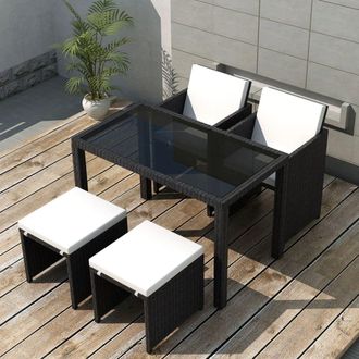 Berkfield Home 5 Piece Outdoor Dining Set with Cushions Poly Rattan Black