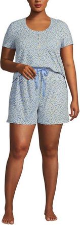 Lands End Knit 2 Piece Pajama Set - Short Sleeve Top and Shorts in Misty Blue Floral at Nordstrom, Size 2X