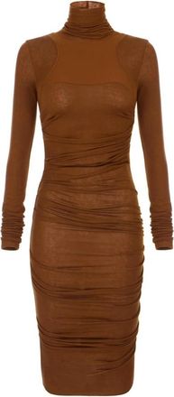 Elisabetta Franchi Midi Jurk met Geribbelde Inzet - Dames - Feestkleedjes - Bruin - L - Wol - Kleedjes